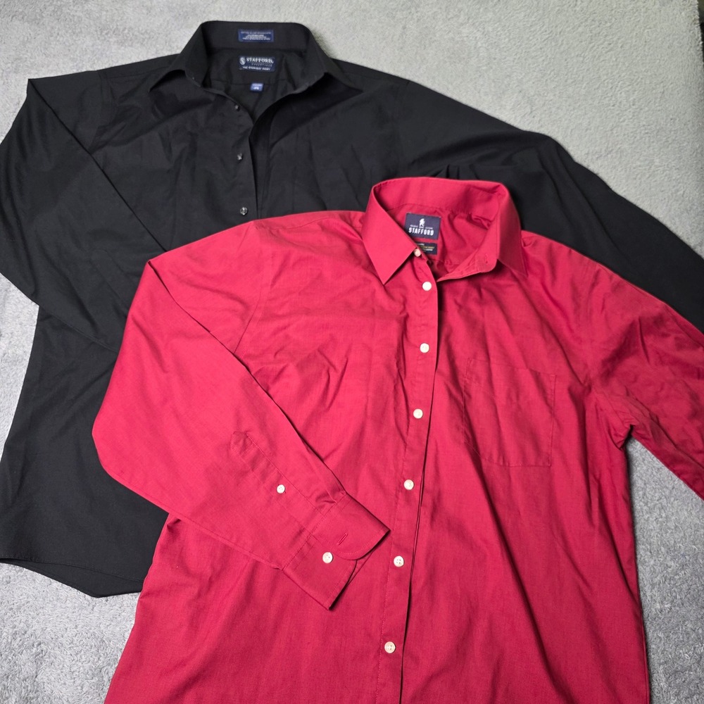 Stafford Mens 16-16.5 Dress Shirt Lot Black Red Long Sleeve Performance Fitted